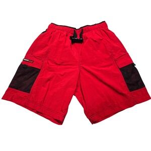 Speedo Mens Red Cargo Swim Trunks Mesh Pockets Board Shorts Large